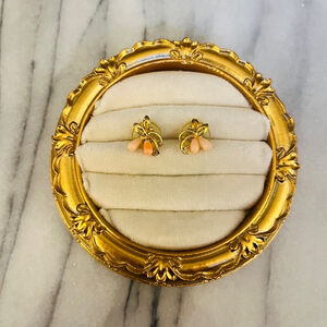 Vintage Dainty Flower Earrings Pink with Gold Toned Metal Stud Simple Minimalist